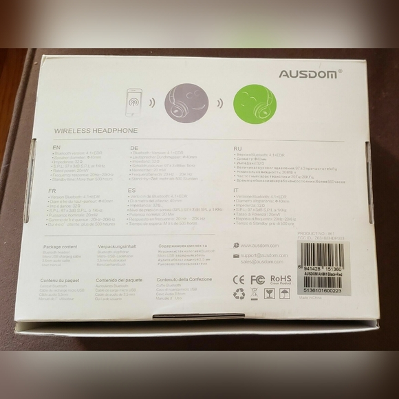 AUSDOM Share Me Red Wireless Bluetooth Headphones NEW - Picture 10 of 12